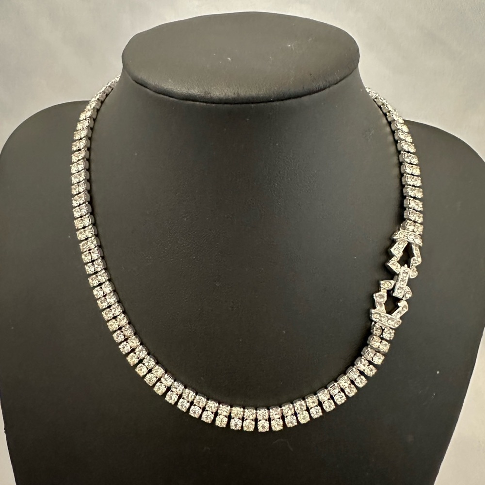 Vintage Kramer silver tone rhinestone choker length necklace